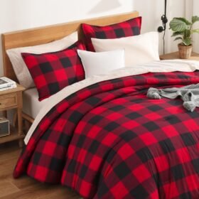 THEATERCRAFT Red and Black Plaid Comforter Set Twin(66x90Inch)